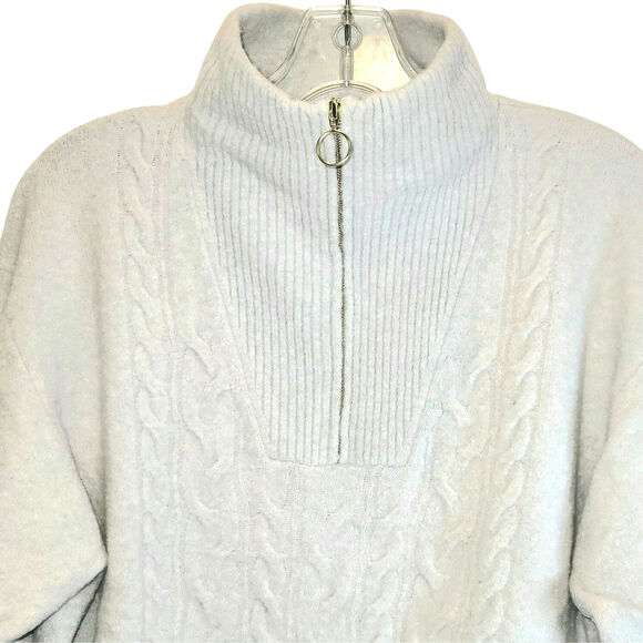J. Crew Cable Knit Quarter Zip Sweater Womens Sz XL Marled Light Gray Plush - Picture 5 of 12